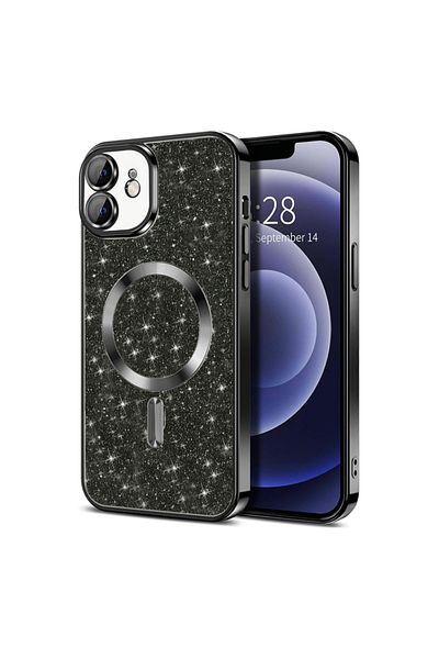 SKYDDAR INNOVATION Case for IPhone 12, Luxury Glitter Magsafe, Shockproof, Removable Back, Black, sticker set
