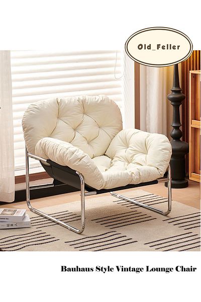 Old_Feller Bauhaus lounge chair, stain-resistant PU leather, chrome base, plush cushion – for home/office
