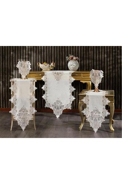 Çeyiz Diyarı Hüma Linen 5 Piece Living Room Set Cream