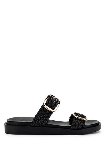 Tamer Tanca Women's Vegan Black Flat Slippers