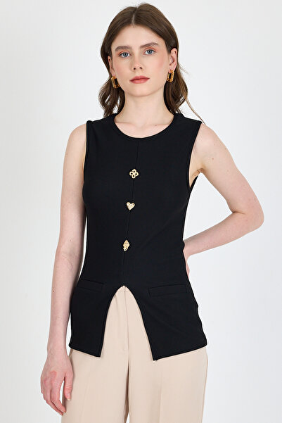 Rays Bluză neagră fără mâneci cu detaliu de buzunar 017