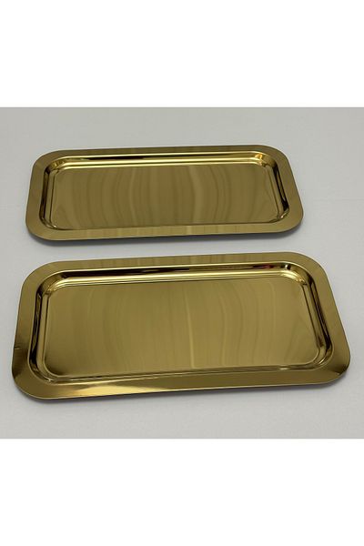 Elzemm store 2 Pieces Gold Color Large Rectangular Model Serving and Presentation Tray 18*33 cm