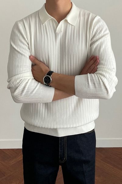 Tarz Cool Men's White Slim Fit Long Sleeve Polo Neck Knitwear Sweater