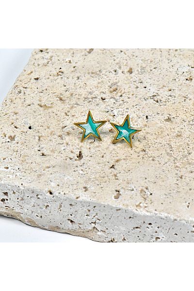 NARRU NARRU earrings, handmade, star-shaped, green and gold, Erica 03