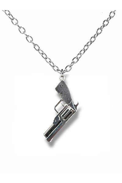 Herşey Nota Sixpats Revolver Pistol Figured Necklace – Silver Color Unisex Metal Jewelry