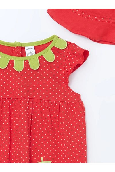 LC Waikiki Baby Girl Red Strawberry Patterned Jumpsuit and Hat