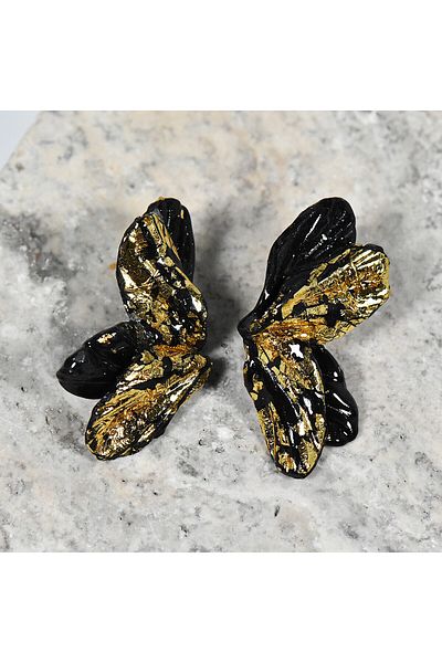 NARRU NARRU earrings, hand-stitched, butterfly-shaped, black and gold, Sierra 08