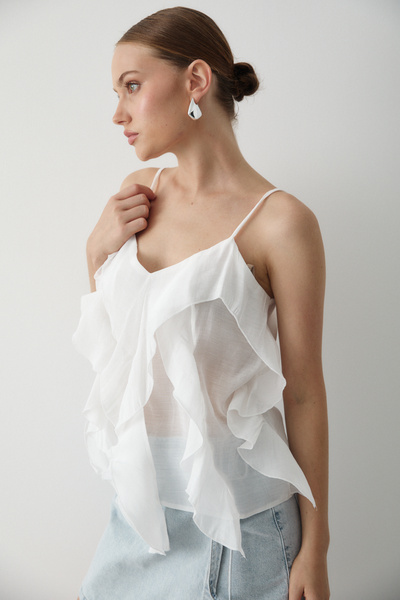 Laluvia Ecru Ruffled Strap Blouse - 70218