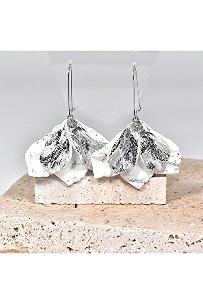 NARRU NARRU earrings, handmade, chandelier, flower, with white and silver petals, Vera 02