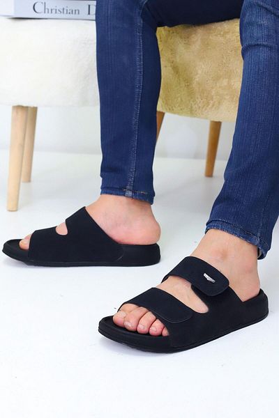 Nubbock Μαύρες ανδρικές 2 ρίγες Flat καθημερινές παντόφλες NK2028