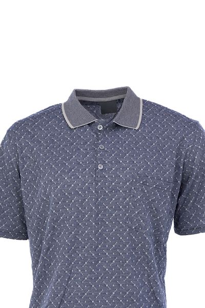 Oppland Men's T-Shirt Summer Pocket Short Sleeve Modern Jacquard Checkered Model Relaxed Cut Cotton Fabric