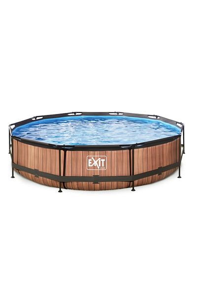EXIT Round Pool 360x76cm 12v Wood Model + Water Filter Pump
