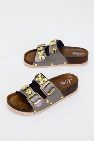 Nubbock Gray Women's Stone Butterfly 2 Striped Daily Slippers Nk2024