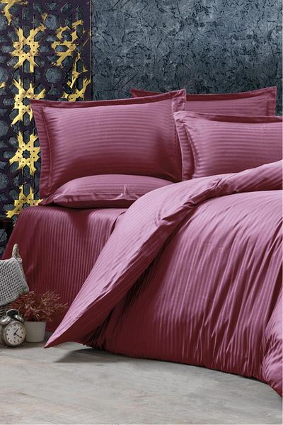 Çeyiz Diyarı Çeyiz Diyarı Stripe Double PollySatin Set de lenjerie de pat Prune