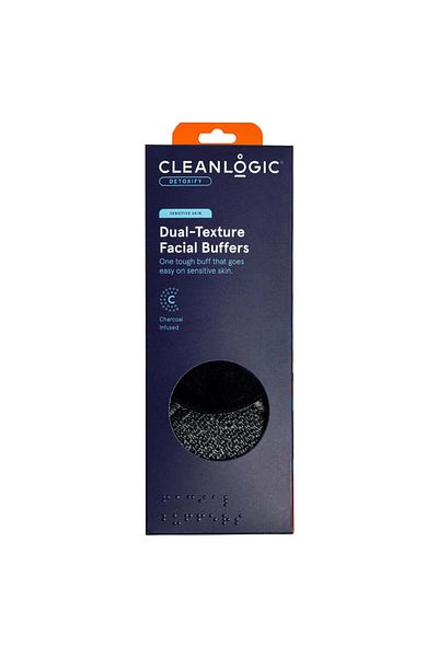 Cleanlogic Bureți de curățare pentru ten sensibil, textură dublă, infuzați cu cărbune, Bath & Body, Cleanlogic, 3 bucăți