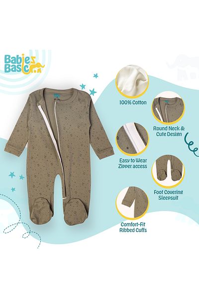 Babies Basic BabiesBasic 100% cotton Printed Long Sleeves Jumpsuit/Romper/Sleepsuit for babies, 3-6 Months , Grey