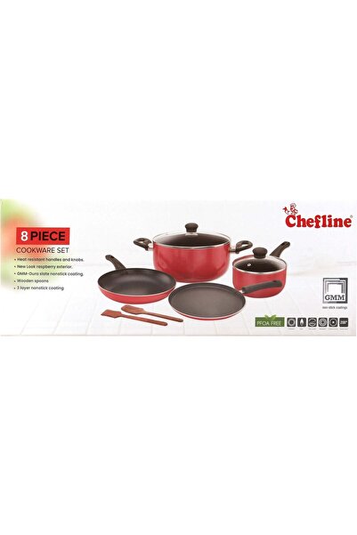 Chefline Aluminium Non Stick Cookware Set, 8 pcs, Red, RBR