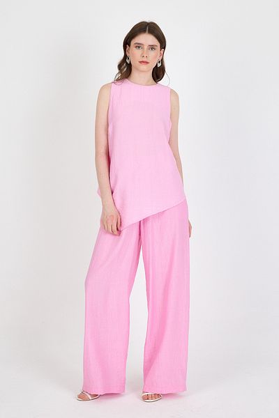 Rays Sugar Pink Asymmetrical Cut Blouse Pants Double Set 5219