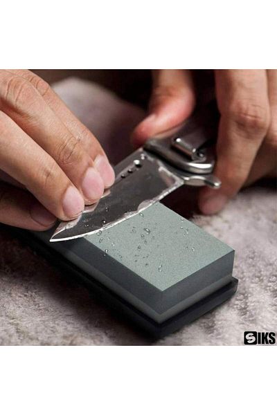 SIKS Knife Sharpening Stone, Manual, Angle Guide, Non-Slip Bamboo Stand, Green
