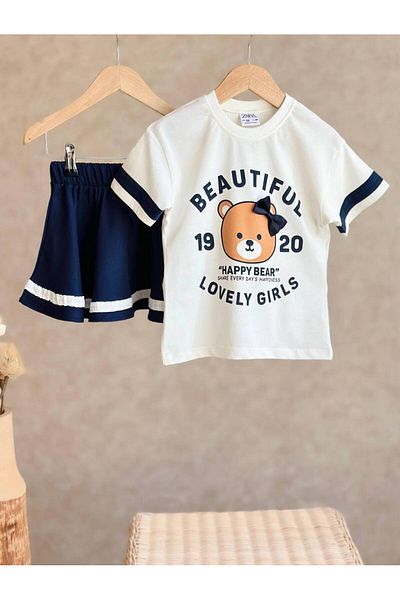 Ecenin Favorileri Teddy Bear Printed T-Shirt Skirt Set