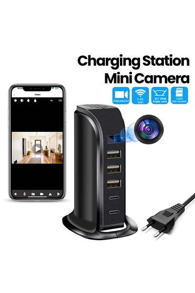 iUni Mini Wi-Fi Camera iUni IP91, Full HD, Charging Station, 2 Type-C ports, 3 USB-A ports, 20W