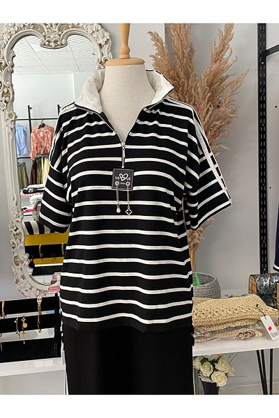 çınarr butikk Black and White Striped Coat Detailed Suit