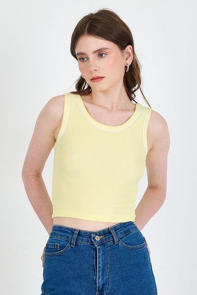 Rays Yellow Stripe Detailed Knitted Crop Tank Top 1049
