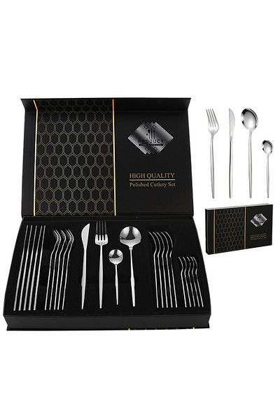 Saharaz 6 Person Cutlery Set,24-Piece Stainless Steel Cutlery Set,spoons and forks ,Silver,Gift Wrapping