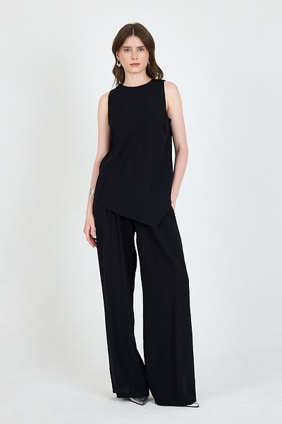 Rays Black Asymmetrical Cut Blouse Pants Double Suit 5219