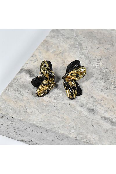 NARRU NARRU earrings, hand-stitched, butterfly-shaped, black and gold, Sierra 08