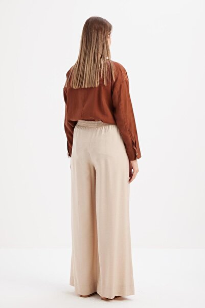 ALLDAY Beige-Waist Elastic Wide Leg Trousers