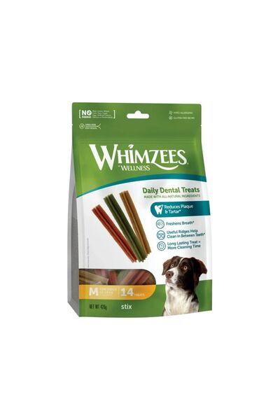 Whimzees مكافآت أسنان ستيكس الطبيعية اليومية للكلاب - متوسطة الحجم - ١٤ قطعة