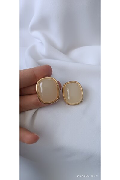 ARİ TAKI Gold&Ecru Square Earrings