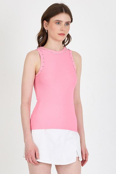 Rays Pink Collar and Shoulder Stone Detailed Ribbed Knitted Athlete 1249