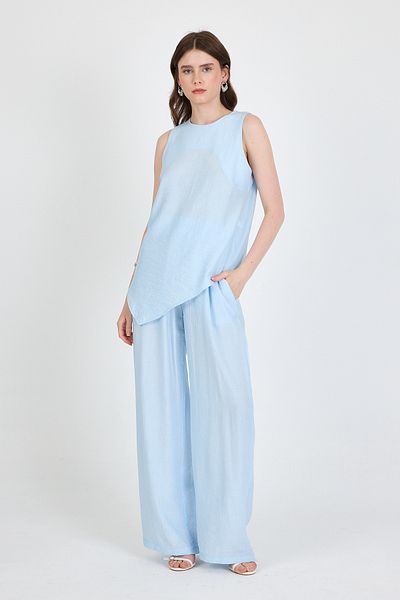 Rays Baby Blue Asymmetric Cut Blouse Trousers Double Set 5219