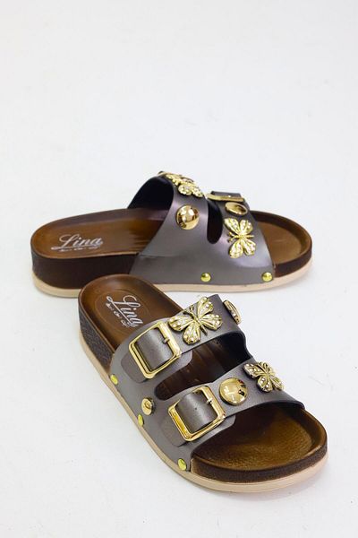 Nubbock Gray Women's Stone Butterfly 2 Striped Daily Slippers Nk2024
