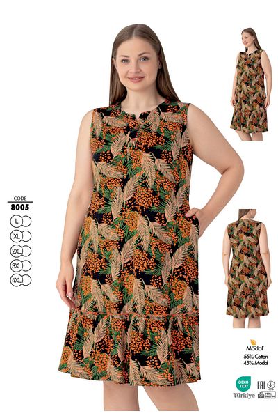 ROMEO LİFE Women's Plus Size Cotton Modal Fabric Short Dress 8005