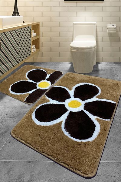Chilai Home Flower Beige Σετ 2 Χαλιών Μπάνιου Σετ Ακρυλικό