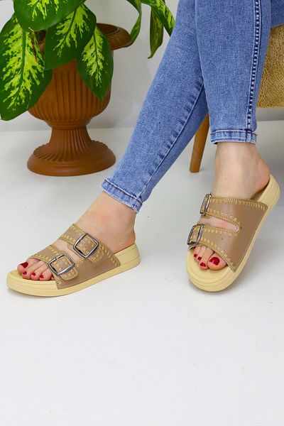 Nubbock Γυναικείες καθημερινές παντόφλες Mink 2 Belted Straw NK2034