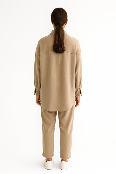 WİSHTEX Wish - Stone Color Oversize Comfortable Fit Linen Set