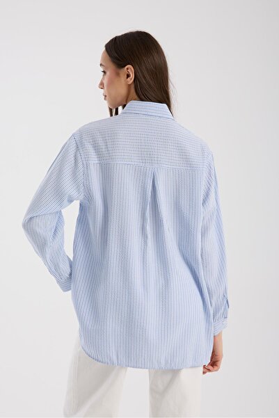 Store %100 Pamuk Çizgili Gömlek - Rahat Bol Kesim, Uzun Kollu, Yazlık Ve Şık