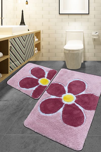 Chilai Home Flower Pink Σετ 2 Χαλιών Μπάνιου Σετ Ακρυλικό