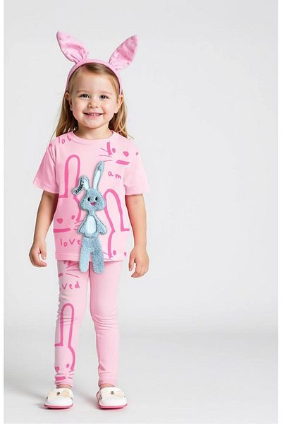 RAPAPA Girl's Rabbit Figured 2-Piece Set - T-Shirt and Leggings Set 1906P