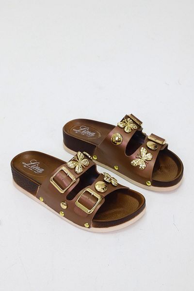 Nubbock Taba Women's Stoned Butterfly 2 Striped Daily Slippers Nk2024