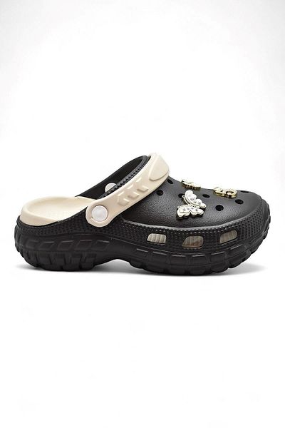 İncim Black Daily Orthopedic Seaside Pool Beach Slippers with Stone Accessories Women's Slippers & Sandals