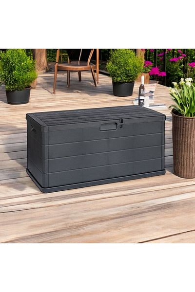 Progarden Ladă de depozitare pentru exterior, finisaj imitație lemn, polipropilenă, 340 L, 118 x 59 x 57 cm, antracit