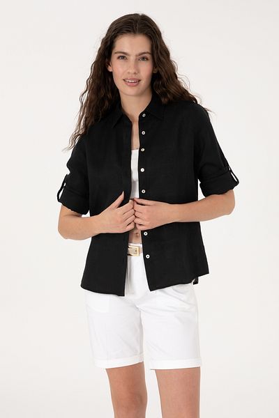 U.S. Polo Assn. Women's Black Linen Long Sleeve Shirt 50299791-Vr046