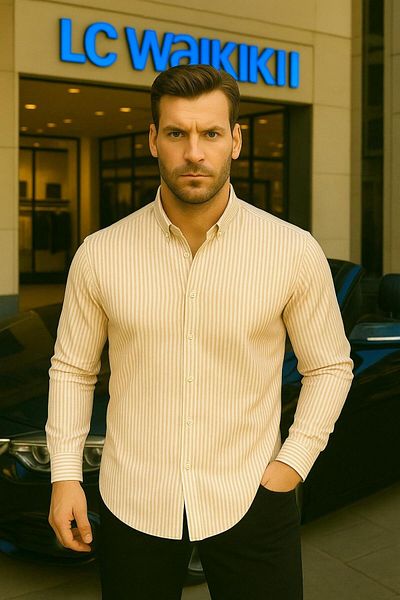 LC Waikiki 100% Organic Cotton Premium Quality Luxury New Season Striped Buttoned Men's Style Shirt