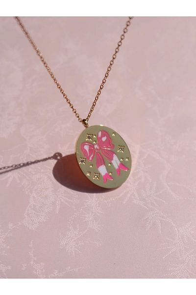 Reorah Collection Vintage Pink Bow Steel Necklace