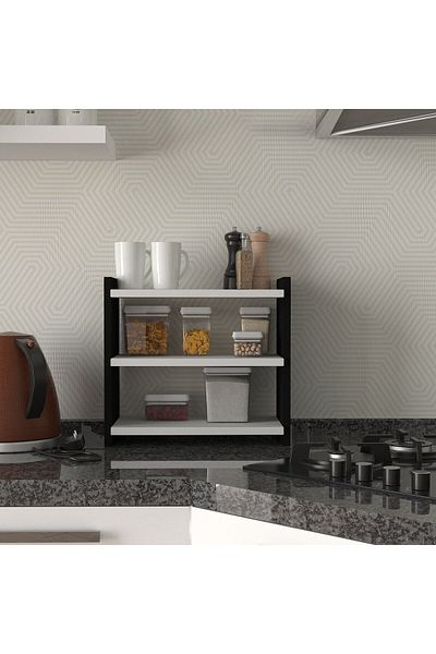 UnicUtil Organizer Shelf, Black and White, Kitchen or Bathroom, Glass Holder, Spices, Makeup Products